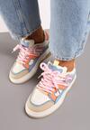 Beżowo-Różowe Płaskie Sneakersy z Geometrycznym Zdobieniem Evithia