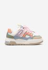 Beżowo-Różowe Płaskie Sneakersy z Geometrycznym Zdobieniem Evithia