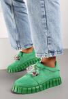 Zielone Wsuwane Sneakersy z Kolorowymi Kryształkami Phedara