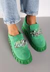 Zielone Wsuwane Sneakersy z Kolorowymi Kryształkami Phedara