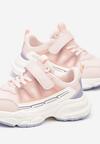 Różowe Płaskie Buty Sportowe Sneakersy na Rzep z Geometrycznym Wzorem Ceniefra