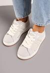 Beżowe Płaskie Sznurowane Sneakersy z Geometrycznym Wzorem Neviselle