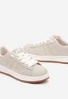 Beżowe Płaskie Sznurowane Sneakersy z Geometrycznym Wzorem Neviselle