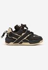 Czarno-Beżowe Płaskie Buty Sportowe Sneakersy z Geometrycznym Wzorem Nevilara