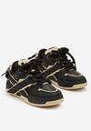 Czarno-Beżowe Płaskie Buty Sportowe Sneakersy z Geometrycznym Wzorem Nevilara