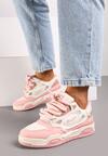 Różowe Płaskie Sneakersy z Szerokimi Sznurowadłami Teniefra
