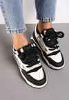 Czarno-Białe Płaskie Sneakersy z Szerokimi Sznurowadłami Teniefra