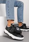 Czarne Płaskie Sznurowane Sneakersy z Napisami Friefra