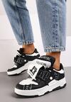 Czarno-Białe Płaskie Sznurowane Sneakersy z Napisami Friefra