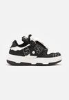 Czarno-Białe Płaskie Sznurowane Sneakersy z Napisami Friefra