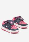 Granatowo-Różowe Płaskie Sznurowane Sneakersy z Napisami Friefra
