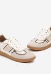 Beżowo-Brązowe Sneakersy przed Kostkę z Przeszyciami z Grubą Podeszwą Nevelice