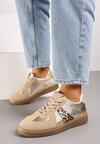 Beżowo-Brązowe Płaskie Sneakersy z Metaliczną Wstawką Nevsina