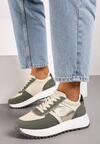 Zielone Płaskie Sneakersy z Metalicznymi Wstawkami Neveatha