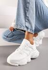Białe Sneakersy na Grubej Podeszwie z Geometrycznym Wzorem Mevanira