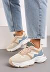 Beżowo-Niebieskie Sneakersy na Grubej Podeszwie z Geometrycznym Wzorem Mevanira