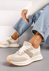Beżowe Płaskie Sznurowane Sneakersy z Geometrycznym Wzorem Neveanna