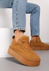 Brązowe Sneakersy w Stylu Śniegowców z Futerkiem na Platformie Mavione