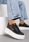 Czarne Sneakersy na Platformie z Metaliczną Wstawką z Boku Mevit