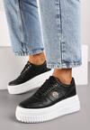 Czarne Sneakersy na Platformie z Metaliczną Wstawką z Boku Mevit