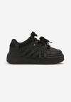 Czarne Sneakersy na Grubej Podeszwie z Ozdobnymi Paskami Leristhra
