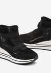 Czarne Sznurowane Sneakersy na Koturnie ze Sztucznym Futrem i Metalicznymi Aplikacjami Leridras