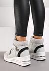Szare Sznurowane Sneakersy na Koturnie ze Sztucznym Futrem i Metalicznymi Aplikacjami Leridras