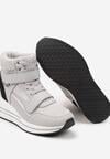 Szare Sznurowane Sneakersy na Koturnie ze Sztucznym Futrem i Metalicznymi Aplikacjami Leridras