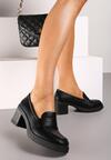 Czarne Półbuty w Stylu Mokasynów na Drewnianym Obcasie Merisina