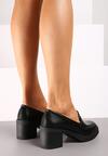 Czarne Półbuty w Stylu Mokasynów na Drewnianym Obcasie Merisina