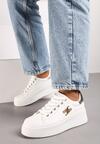 Biało-Złote Sneakersy na Grubej Podeszwie Ozdobione Metaliczną Aplikacją Rexiana