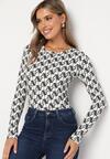 Biało-Czarna Bawełniana Bluzka Longsleeve w Literowy Wzór Stelisara