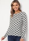 Biało-Czarna Bawełniana Bluzka Longsleeve w Literowy Wzór Stelisara