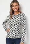 Biało-Czarna Bawełniana Bluzka Longsleeve w Literowy Wzór Stelisara