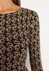 Czarno-Beżowa Bawełniana Bluzka Typu Longsleeve z Bawełny w Abstrakcyjny Wzór Heslora