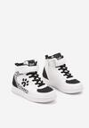 Biało-Czarne Płaskie Buty Sportowe Sneakersy z Psią Łapką na Rzepy ze Sznurowaniem Bianora