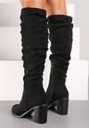 Czarne Kozaki Wysokie z Ozdobnie Marszczoną Cholewką Erianoria