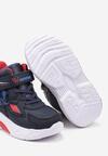 Granatowe Płaskie Buty Sportowe Sneakersy z Ledami i Geometrycznym Zdobieniem na Rzepy Erithrea
