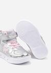 Srebrne Płaskie Buty Sportowe Sneakersy za Kostkę z Ledami i Brokatem Ericea