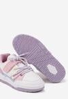 Biało-Fioletowe Płaskie Buty Sportowe Sneakersy na Rzep z Geometrycznym Wzorem i Sznurowaniem Terevan