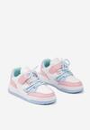 Biało-Niebieskie Płaskie Buty Sportowe Sneakersy na Rzep z Geometrycznym Wzorem i Sznurowaniem Terevan