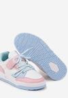 Biało-Niebieskie Płaskie Buty Sportowe Sneakersy na Rzep z Geometrycznym Wzorem i Sznurowaniem Terevan