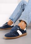 Granatowo-Białe Płaskie Skórzane Sneakersy z Ozdobną Zamszową Wstawką Milivia