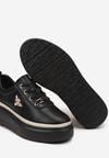 Czarne Skórzane Sneakersy na Grubej Podeszwie z Metaliczną Ozdobą Nericia