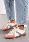 Fuksjowo-Białe Płaskie Skórzane Sneakersy Ozdobione Przeszyciami Verietta