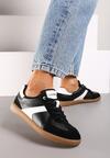 Czarno-Białe Płaskie Skórzane Sneakersy Ozdobione Przeszyciami Verietta