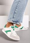 Biało-Zielone Płaskie Skórzane Sneakersy Ozdobione Przeszyciami Verietta