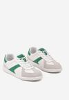 Biało-Zielone Płaskie Skórzane Sneakersy Ozdobione Przeszyciami Verietta