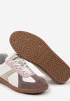 Brązowe Płaskie Skórzane Sneakersy Ozdobione Przeszyciami Verietta