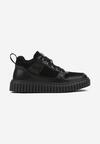 Czarne Skórzane Sneakersy na Grubej Tłoczonej Podeszwie Eriliane